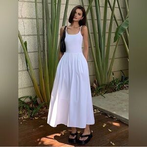 Commense Patchwork Pockets Cotton Cami Midi Dress